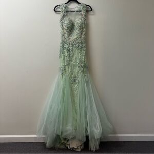 Rachel Allen Seafoam Green Mermaid Prom Formal  Dress Size 2